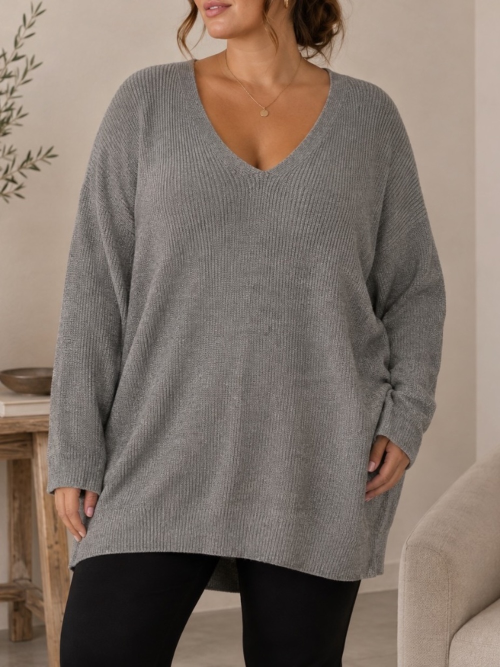 Old Navy V-Neck Sweater Womens Size XXL Gray Coastal Lightweight Knit